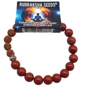 Rudraksha Seeds Red Jasper Stretch Bracelet For Protection Good Luck